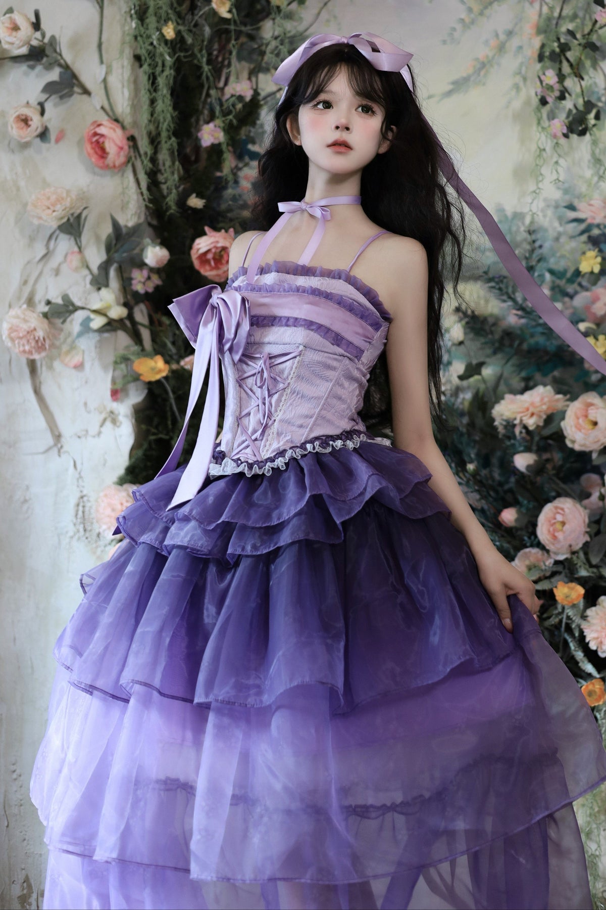 Lily Wisteria Elegant Top + Ruffle Skirt