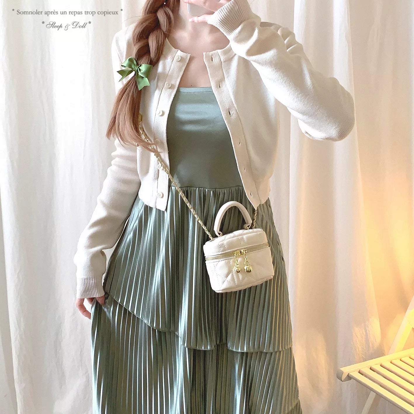 Japanese One Gr* Vintage Elegant Glossy Irregular Pleated Layered Skirt Hem Fishtail Cami Dress