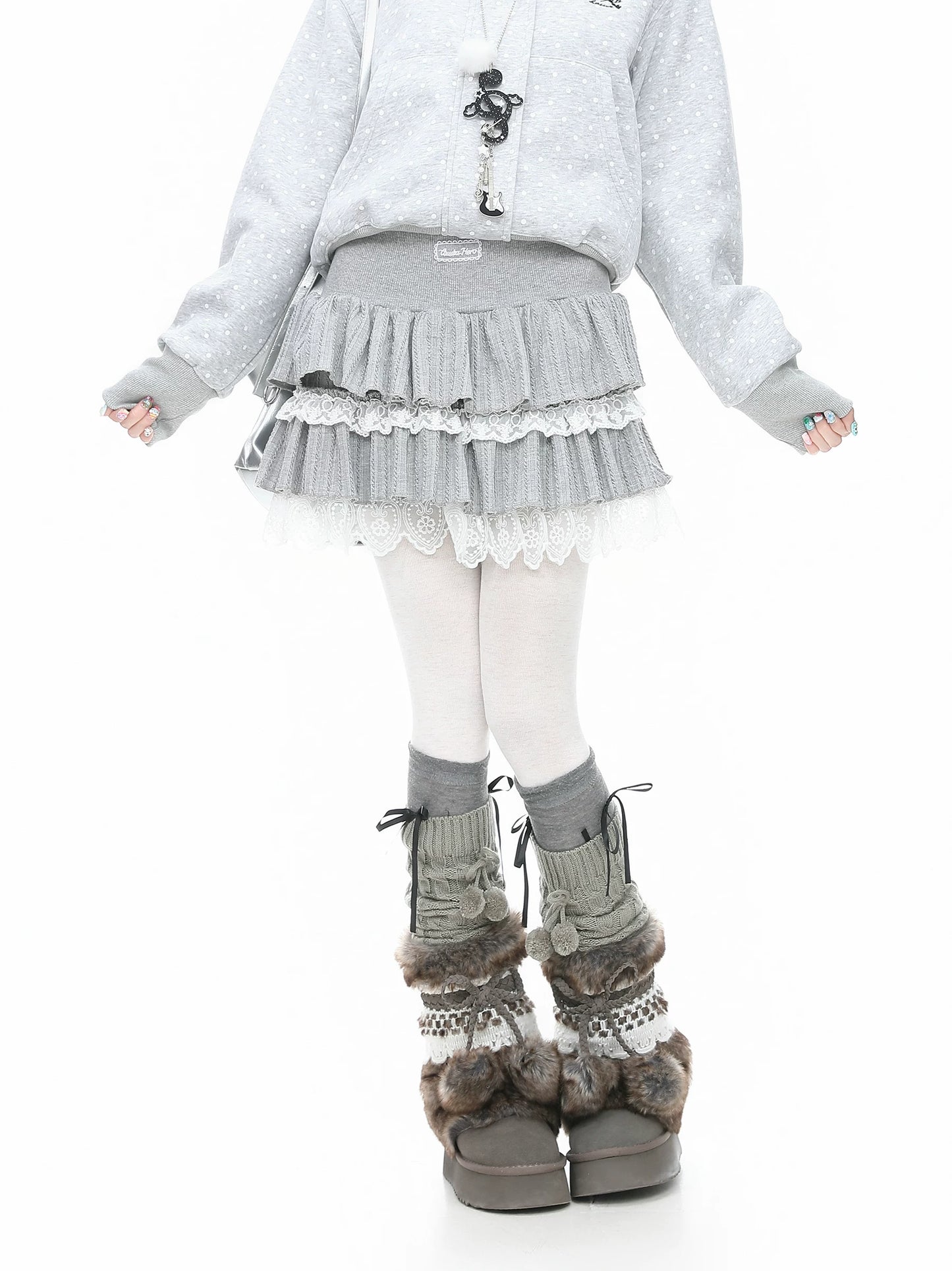 Blue Ghost Park Languid Park Lace Puffy Cake Dress for Women, Grey A-Line Elastic Waist Short Skirt