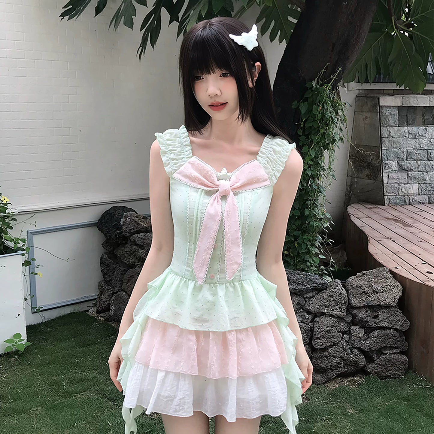 LaLa Sauce Semi-Sweet Guava Gingham Dot Dress with Guava Color—Dopamine Cute Cake Dress for Women