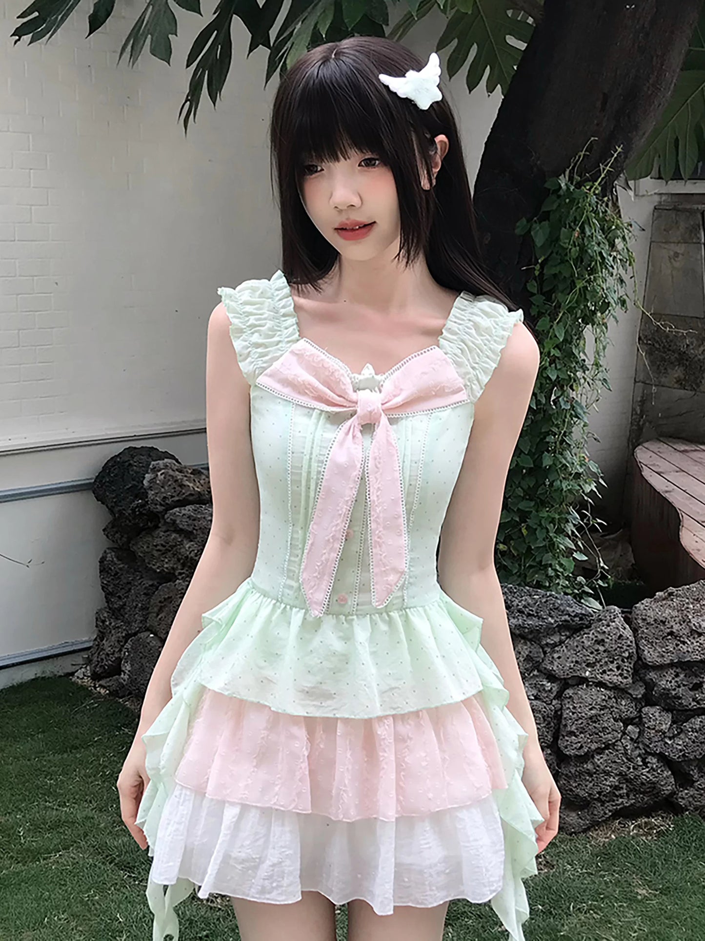 LaLa Sauce Semi-Sweet Guava Gingham Dot Dress with Guava Color—Dopamine Cute Cake Dress for Women
