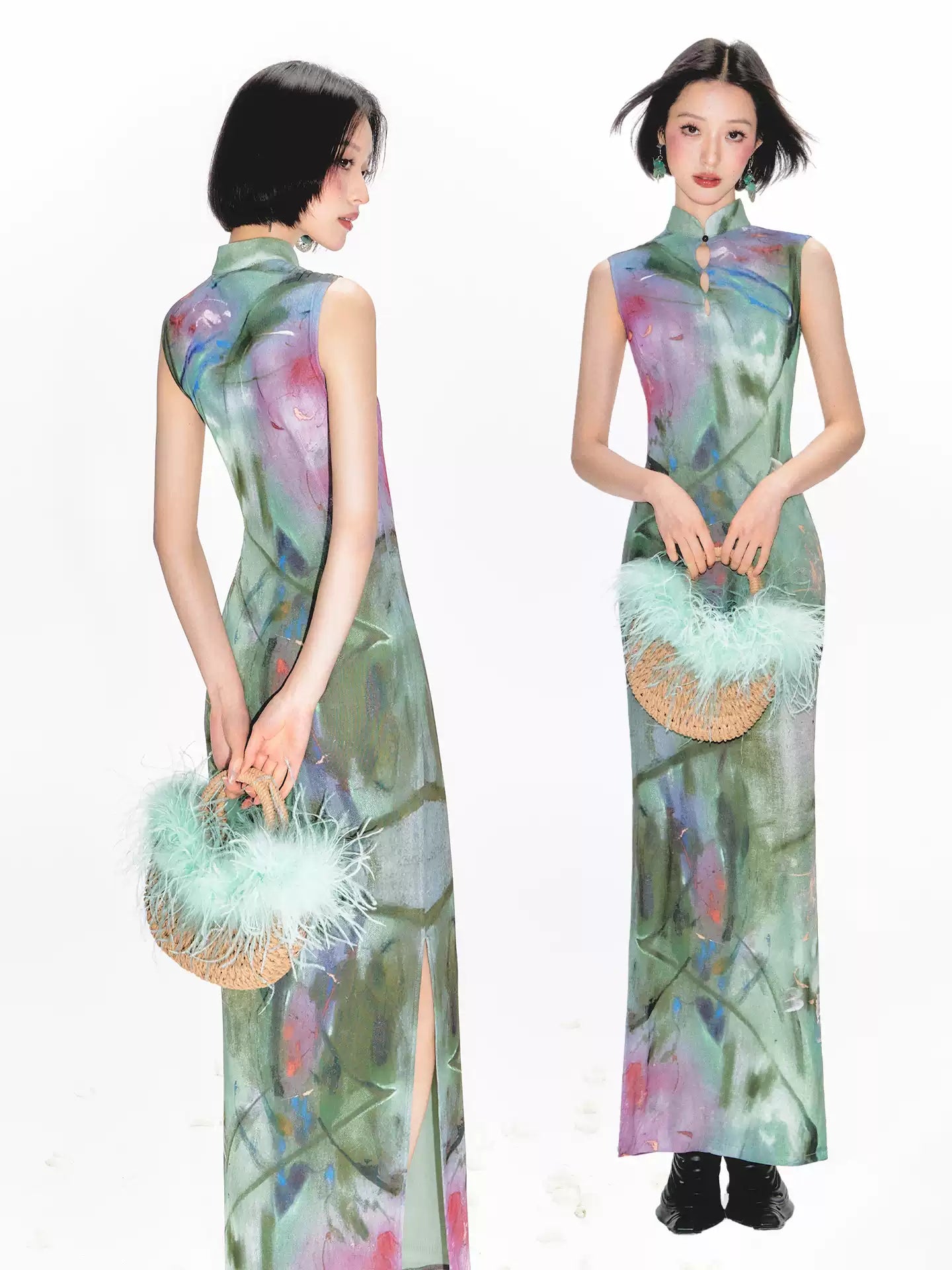Green Hollow Cheongsam Dress