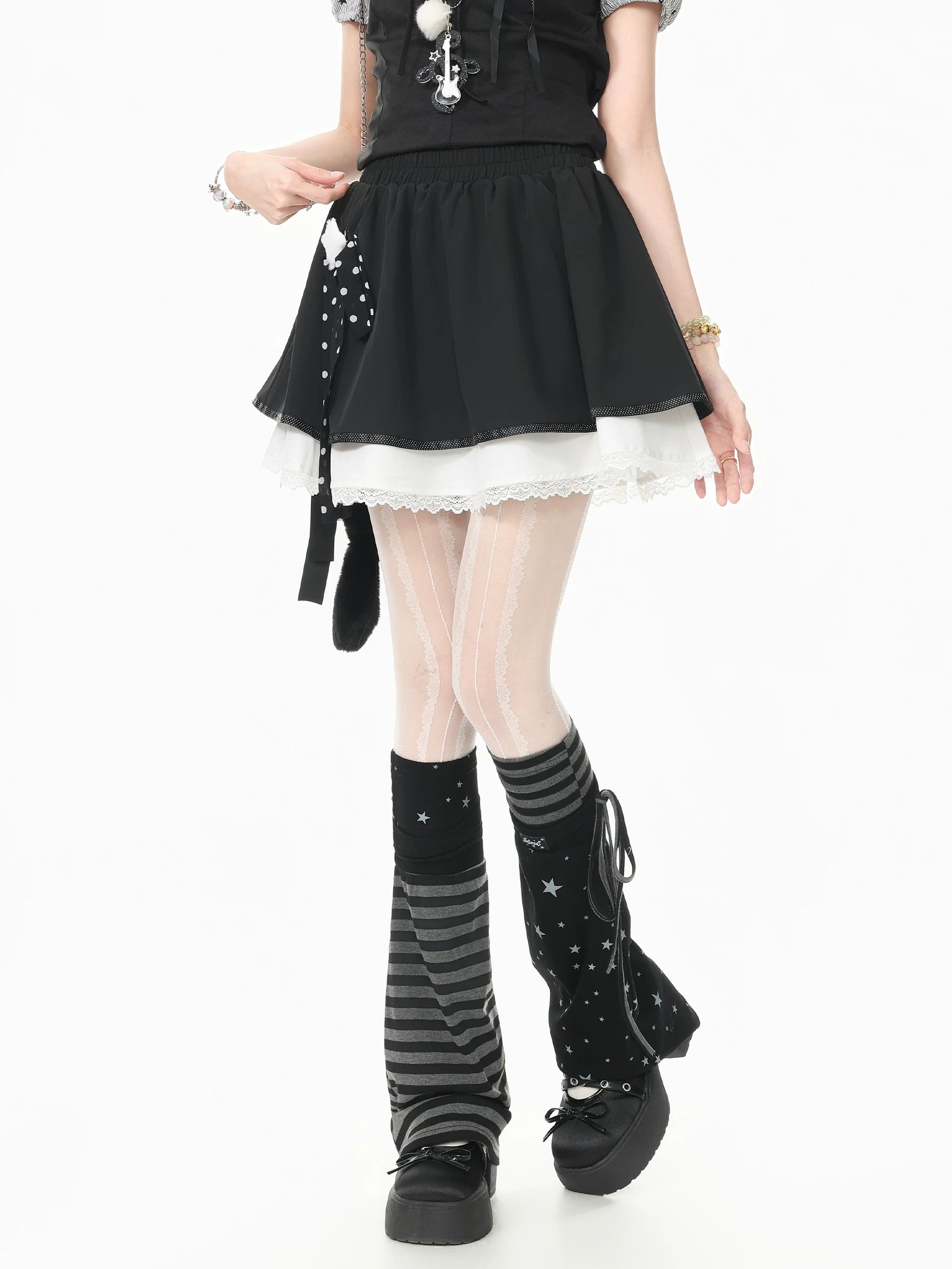 Languid Park “Blue Ghost Park” Lace-Trim A-Line Midi Skirt for Women—Cute Home-Style Design, Summer Flared Skirt