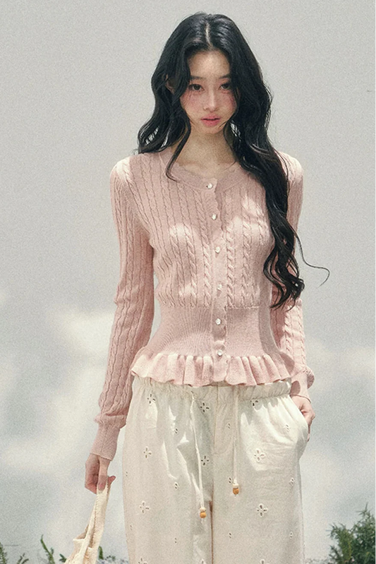 Pearl Crochet Ruffled Sweater