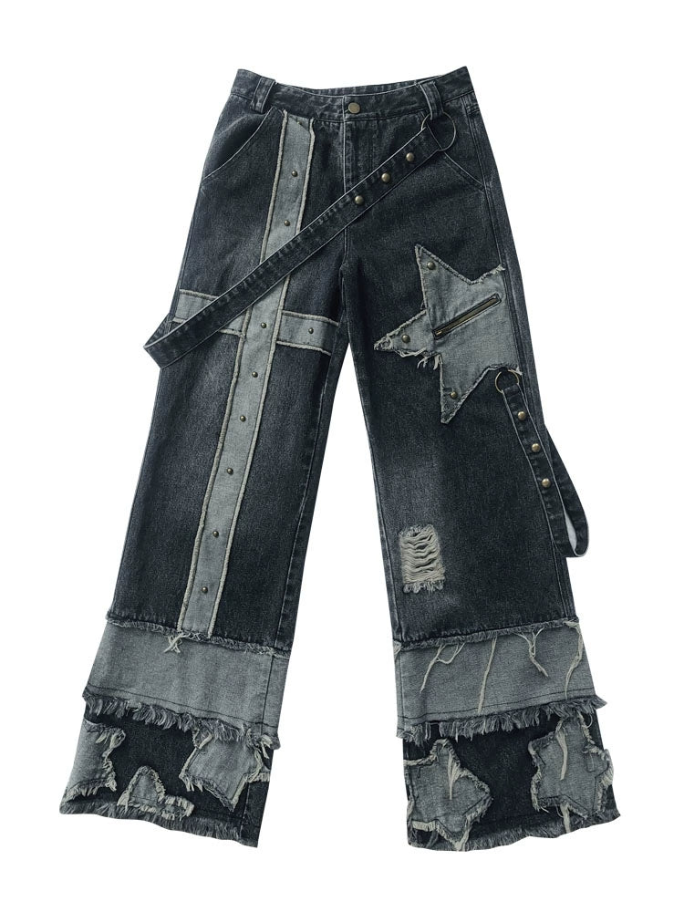 stars denim wide-leg trousers