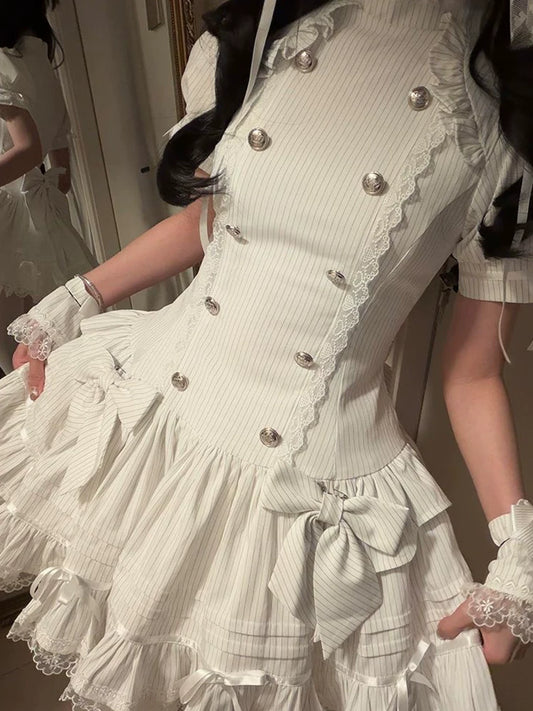 Gothic Vintage Black and White Striped Petal-Style Dress Lolita Outfit for Women