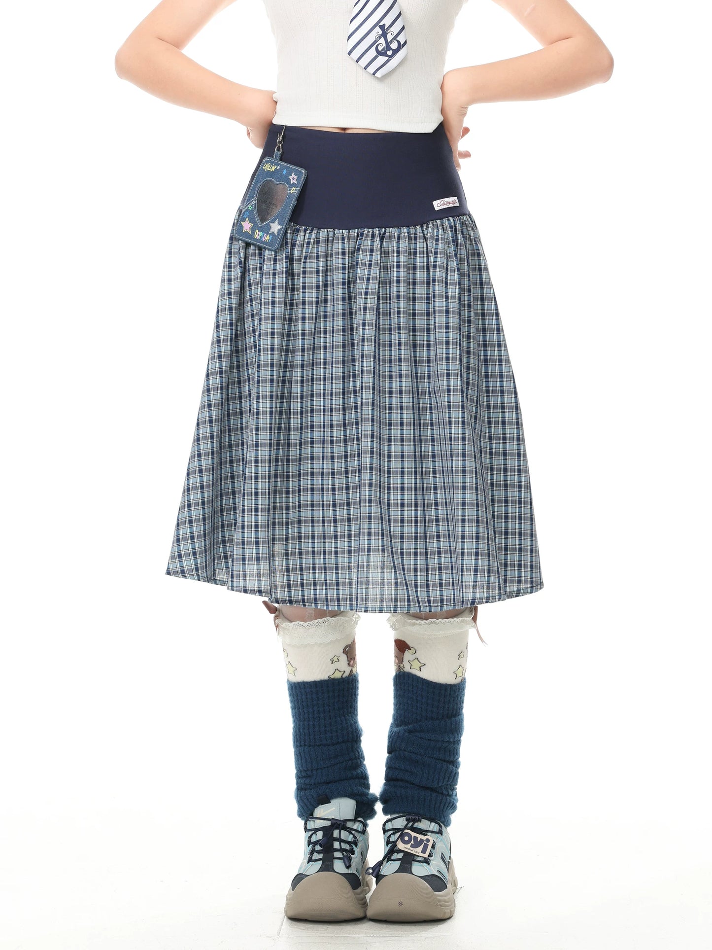 Languid Park Blue Ghost Park “Languid Park” Sweet & Cute Style Patterned Midi Skirt for Women, Summer Casual