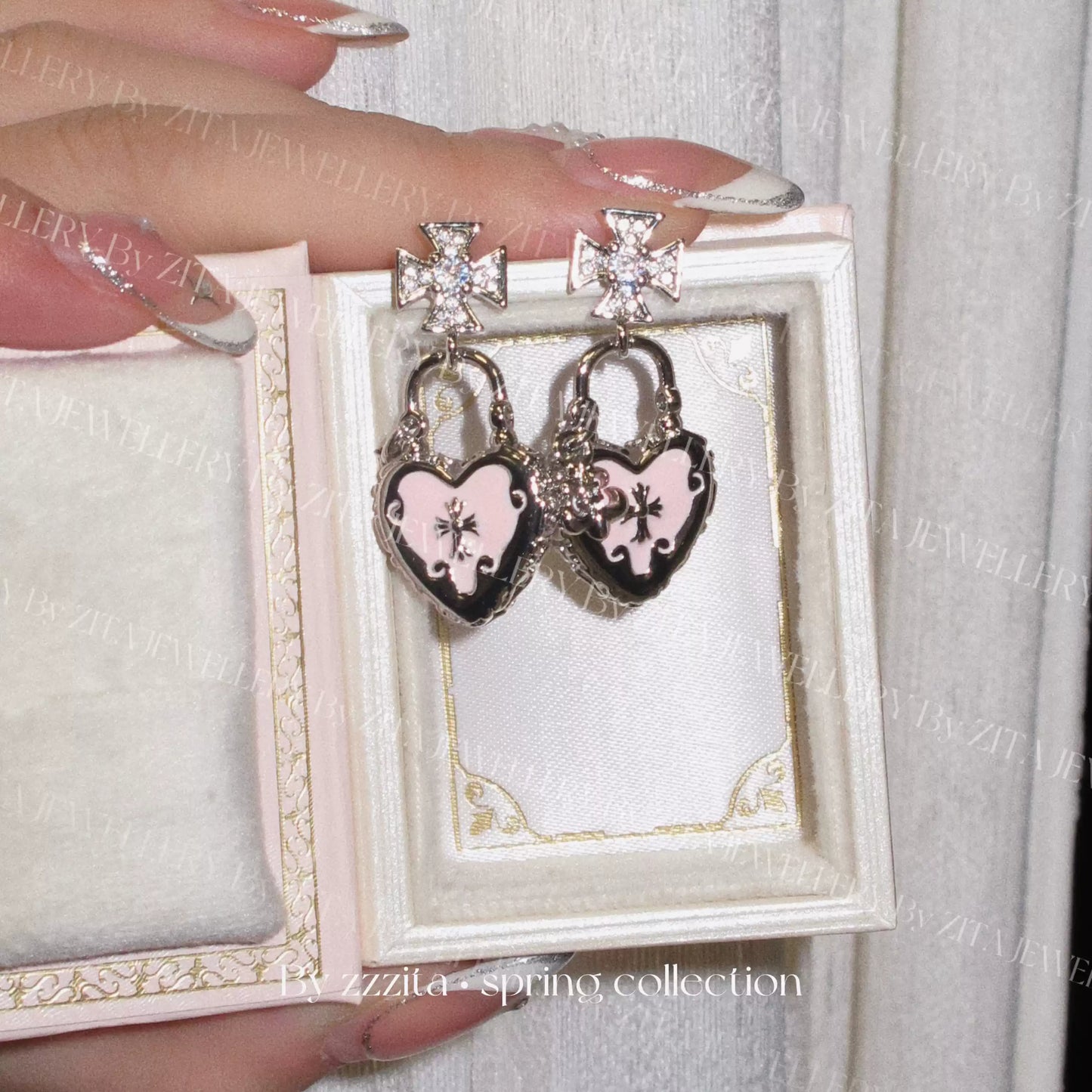 Sparkling Diamond Cross Love Lock Earrings