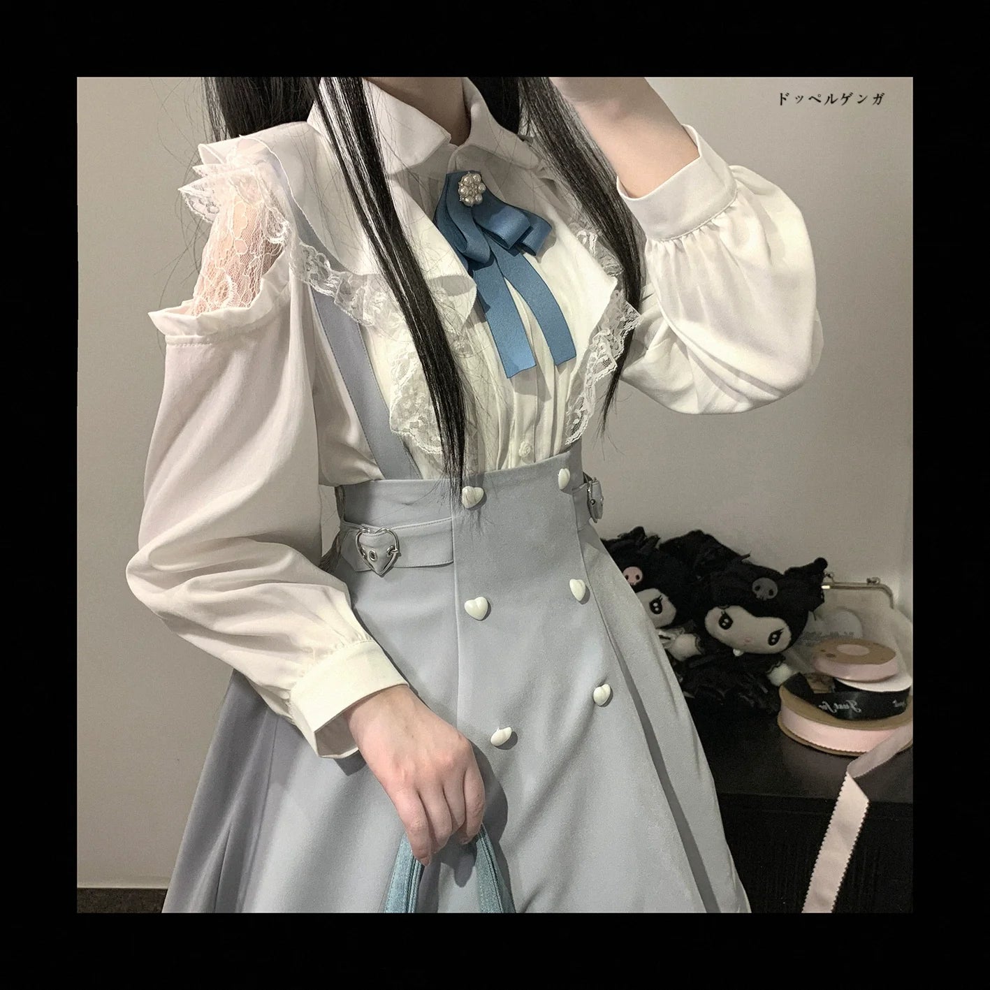 (BFM)KittyBxllet~Kuroneko~Jirai Kei Shoulder Open Ruffle Lace Long Sleeve Blouse