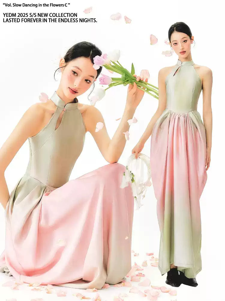 Chinese Style Green Gradient Bud Dress