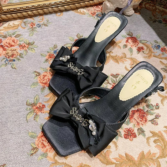Pinkyo Original Satin “Fifi” French Bow Strappy Heeled Sandals 2026 Summer Sweet One-strap High Heel Sandals for Women
