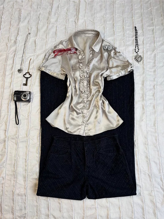 French Chic Champagne-Colored Short-Sleeve Top—Unique, Beautiful, and Perfect to Wear Alone or as a Shirt