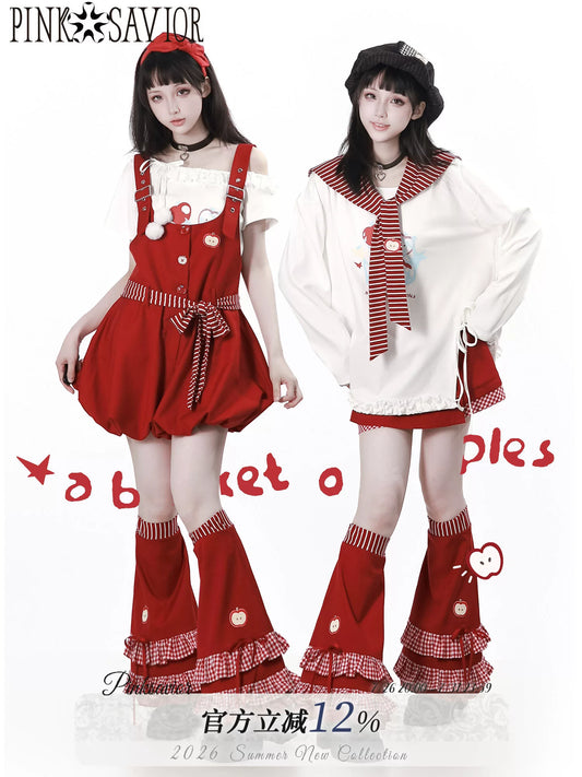 Pinksavior “Guoguolog” Pink-and-White Stripe Camisole Dress with Flower Bud Suspender Dress + Shawl Summer-Fall Matching Outfit for Best Friends