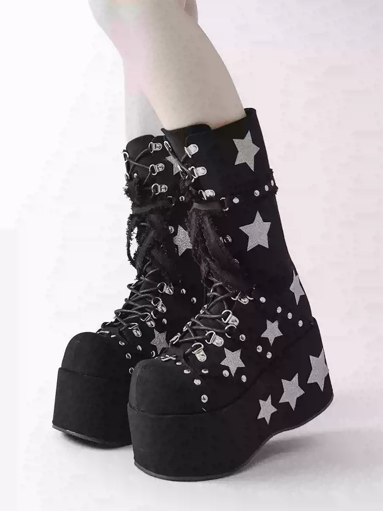 Y2K Stars Galaxy Thick-soled Boots