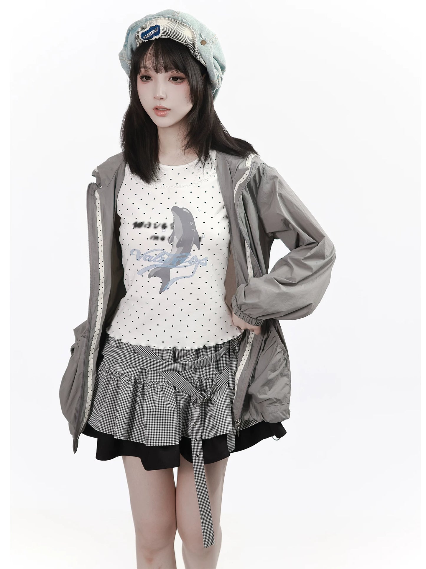 【Dolphin Radio】 Summer Sleeveless Vest, Soft Cotton Plaid Skirt as Sun-Protective Shirt