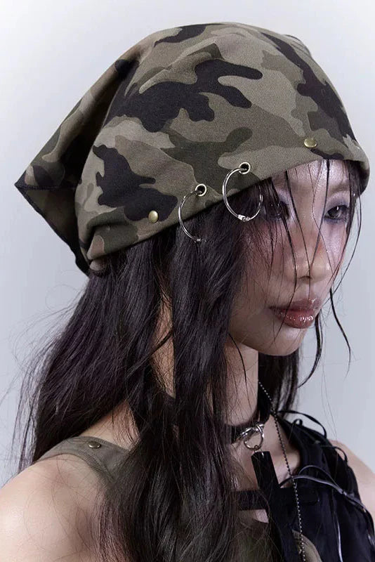 Camouflage Distressed Cropped Pants + Scarf Scarf