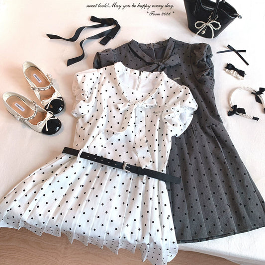 Vintage Polka Dot Midi Dress | Puff Sleeve Bow Detail Romantic Dress