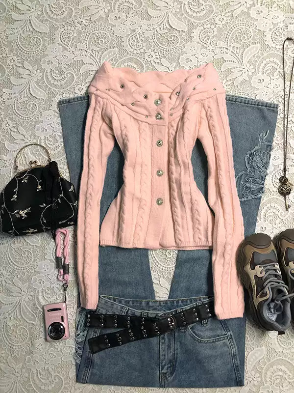 Off-white one-shoulder twist sweater coat