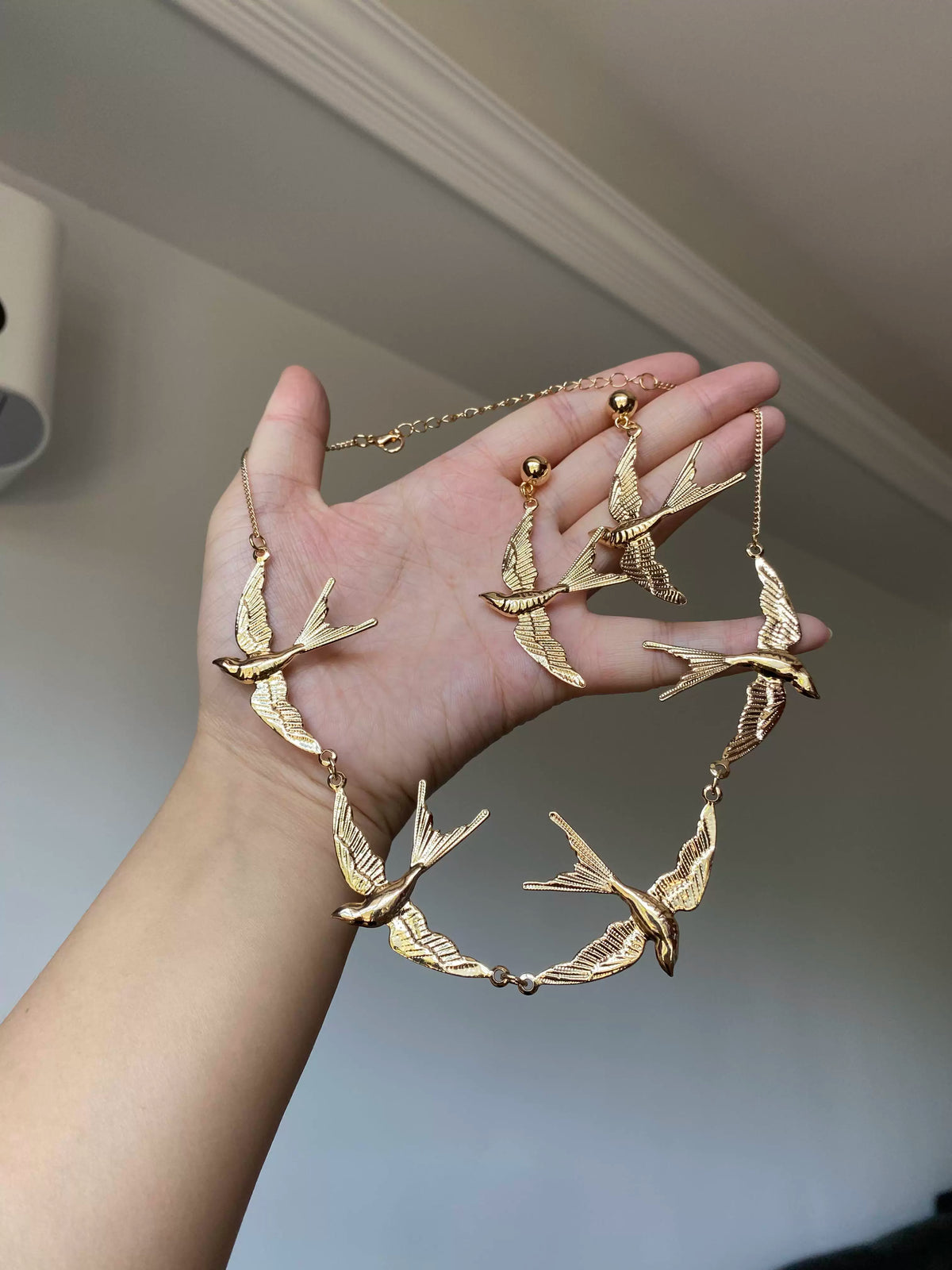 B.treasure Swallow Necklace and Earring Set – Distinctive Designer Style, Luxe Look, Intricately Crafted Collar Necklace and Earrings