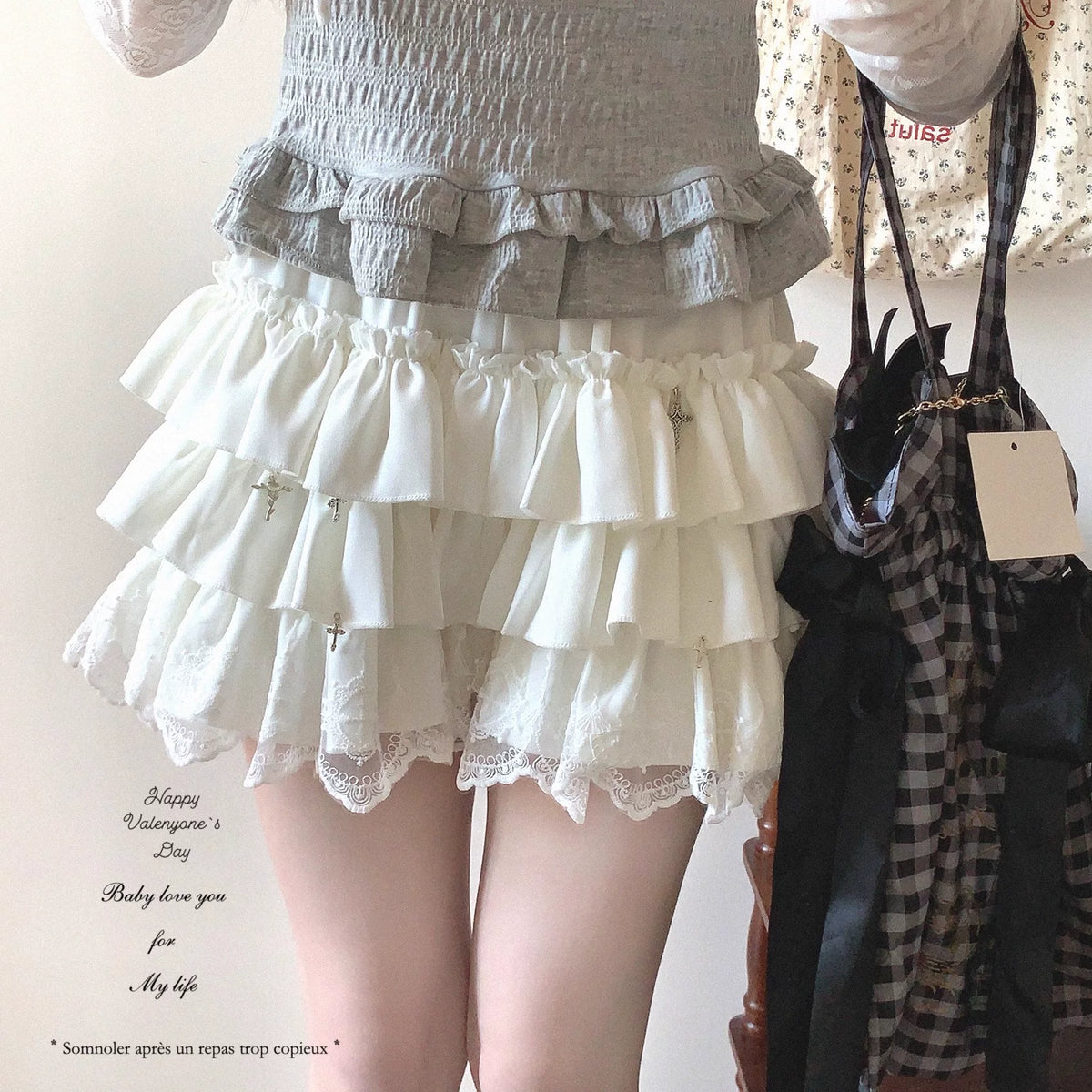 sleepingdoll Handmade Cross Layered Lace Ruffled Cake Half Skirt “Pumpkin Pants”