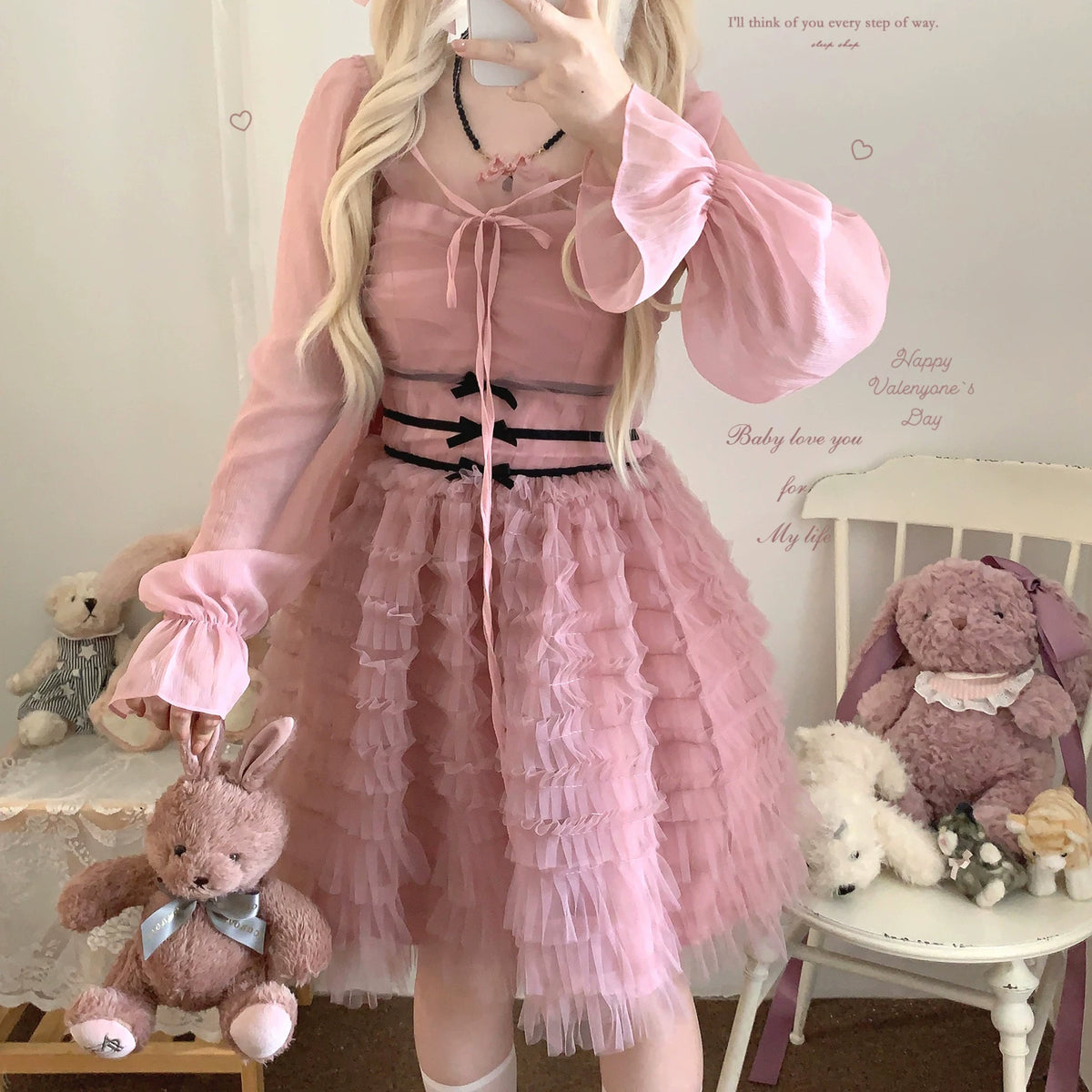 Sleepingdoll Handmade Feather Dream Layered Cake Bow Sweetheart Slip Dress Elegant Dress