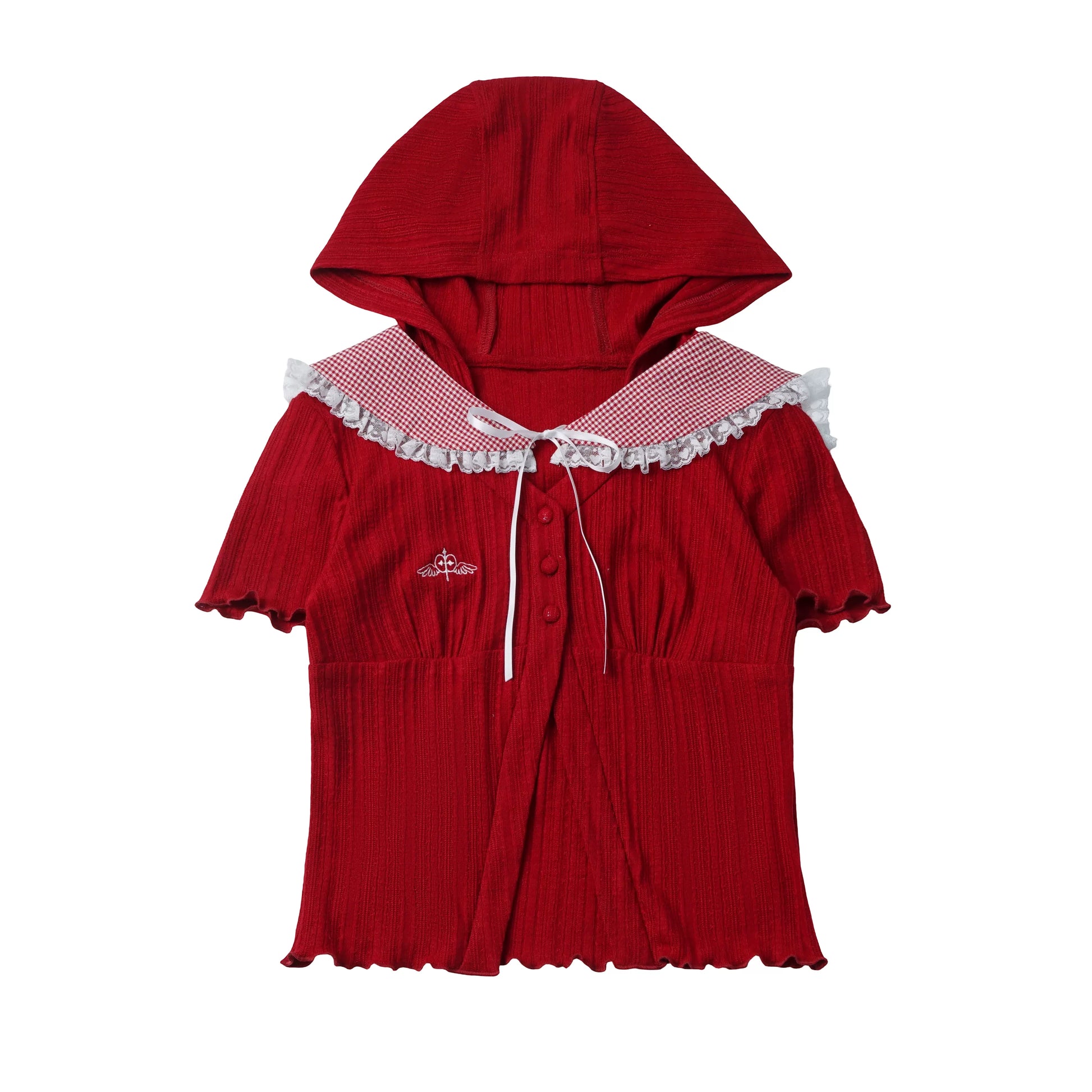 Fast Dispatch【Sugar Heart Apple】Red &amp; White Bunny Ears Pattern Knit Cropped Cardigan Layered Cake Dress