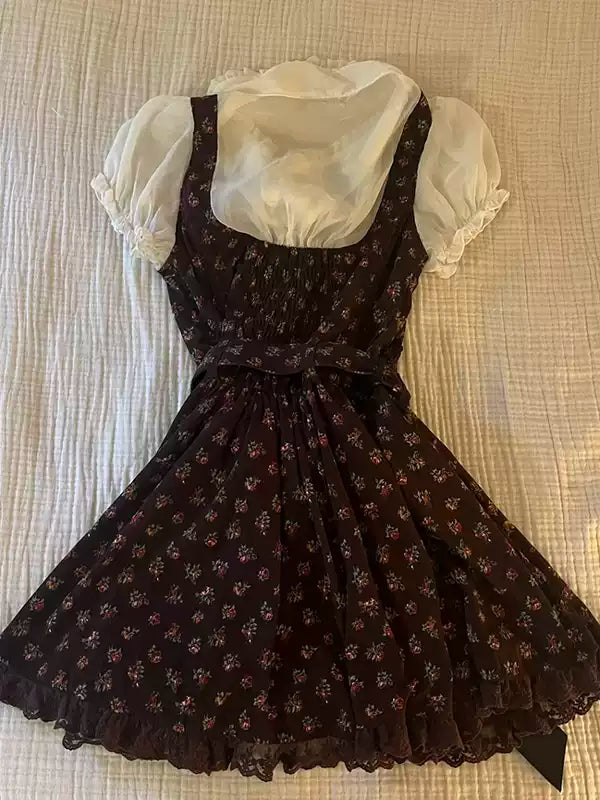 floral fake two-piece shirt dress