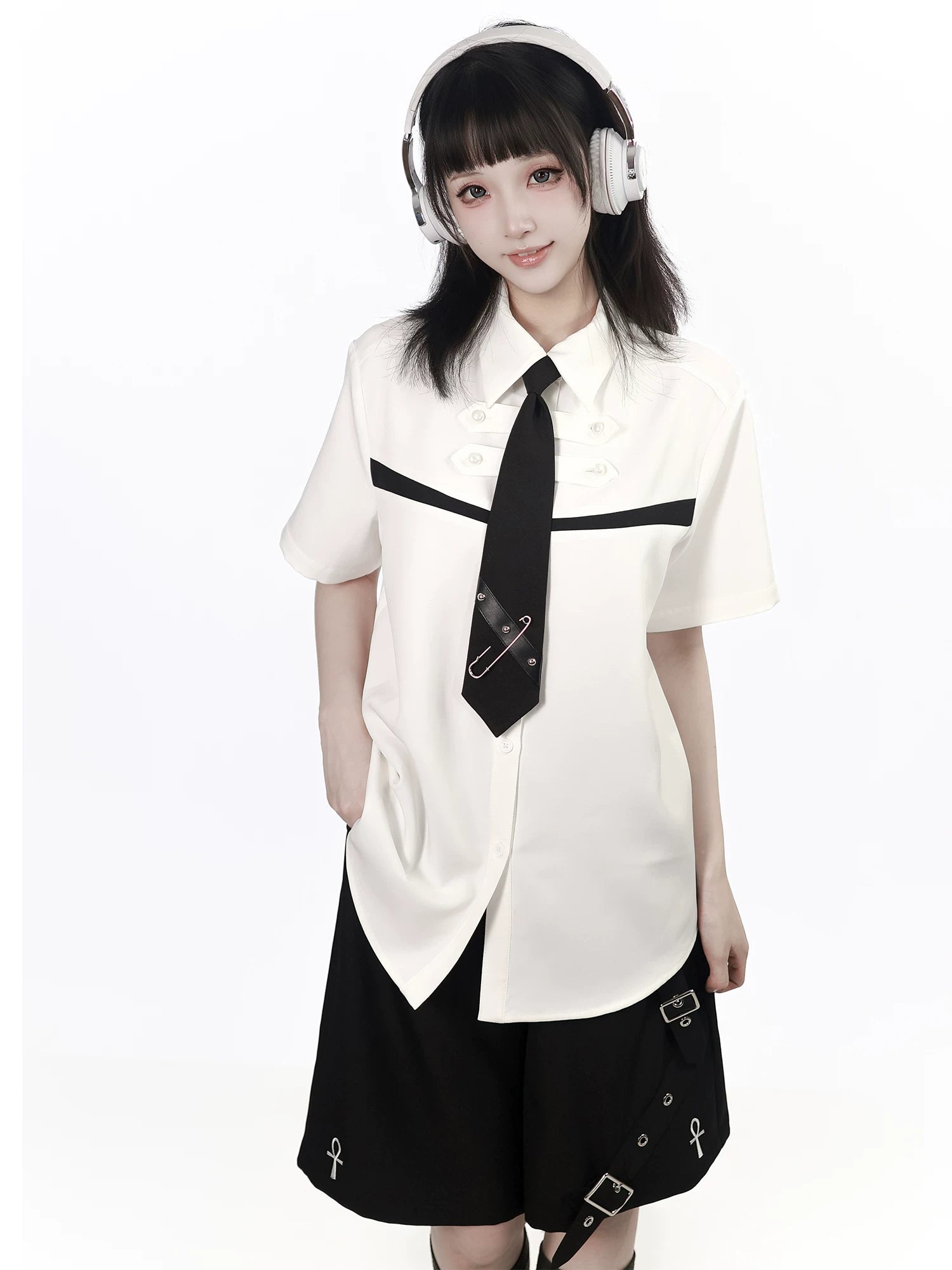 Ready Stock Shipping【Starry Plan】Casual Shirt & Suspender Shorts Set—Flattering Fit, Cool Summer Design