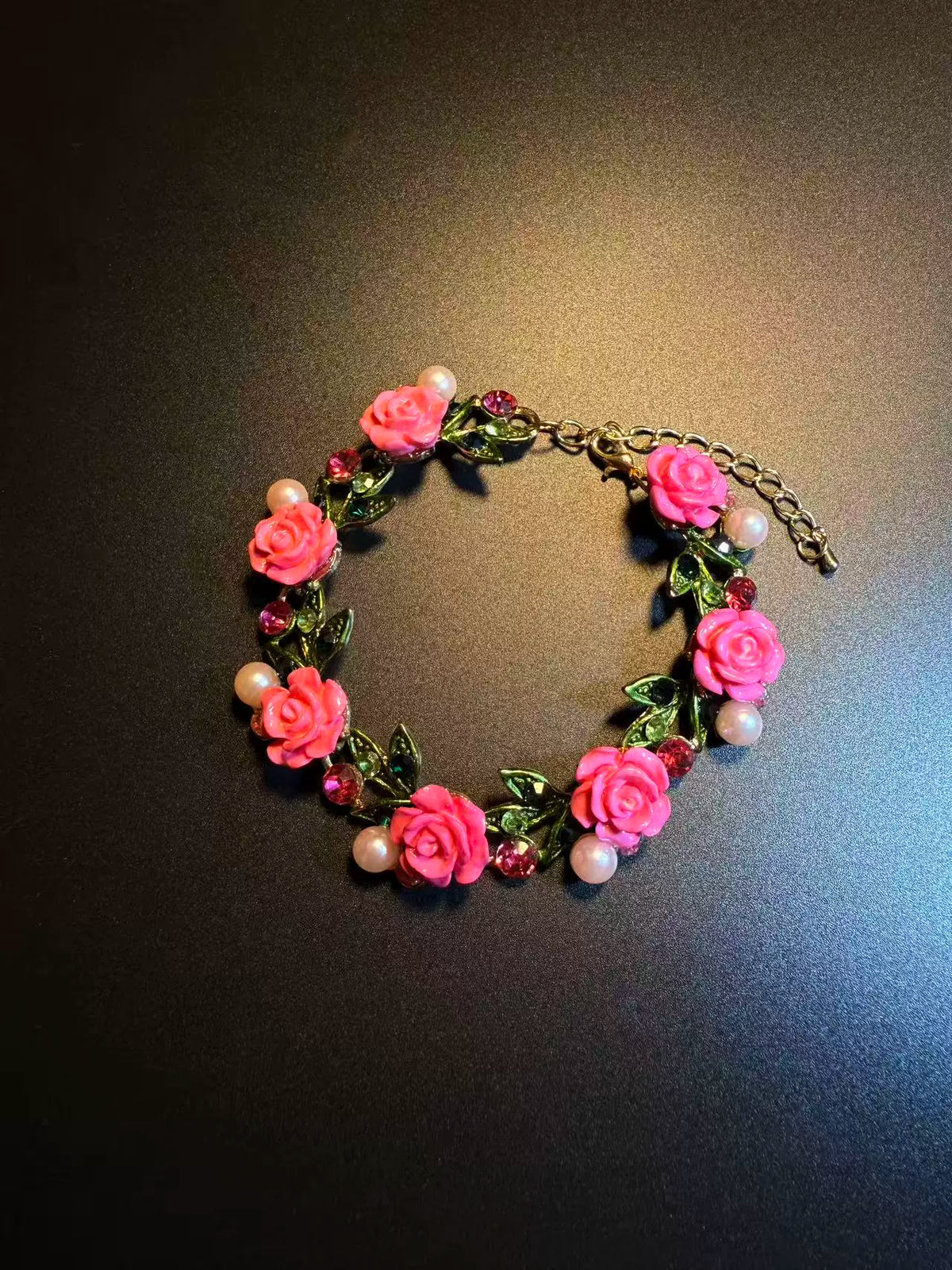 Blooming Olive Vintage Rosy Garland Pink Floral Bracelet