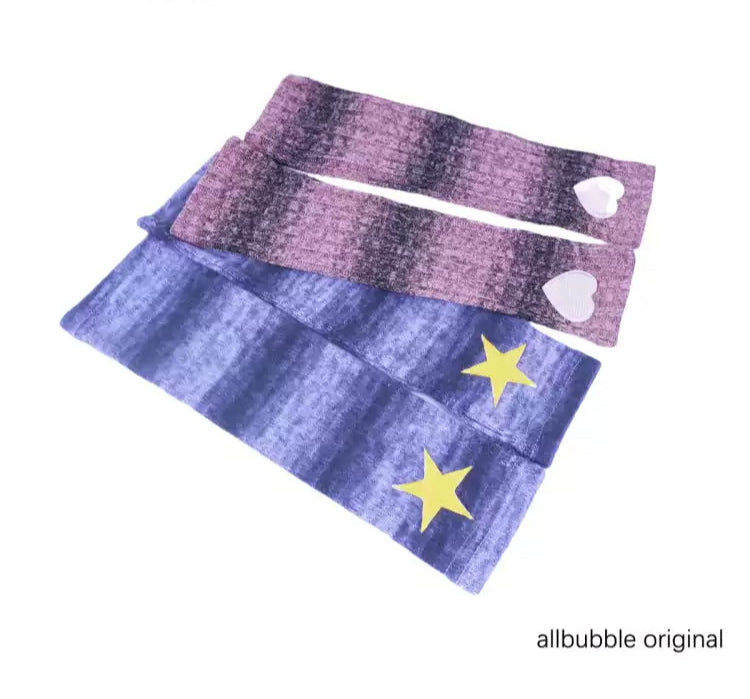 y2k star embroidered striped fur sleeves