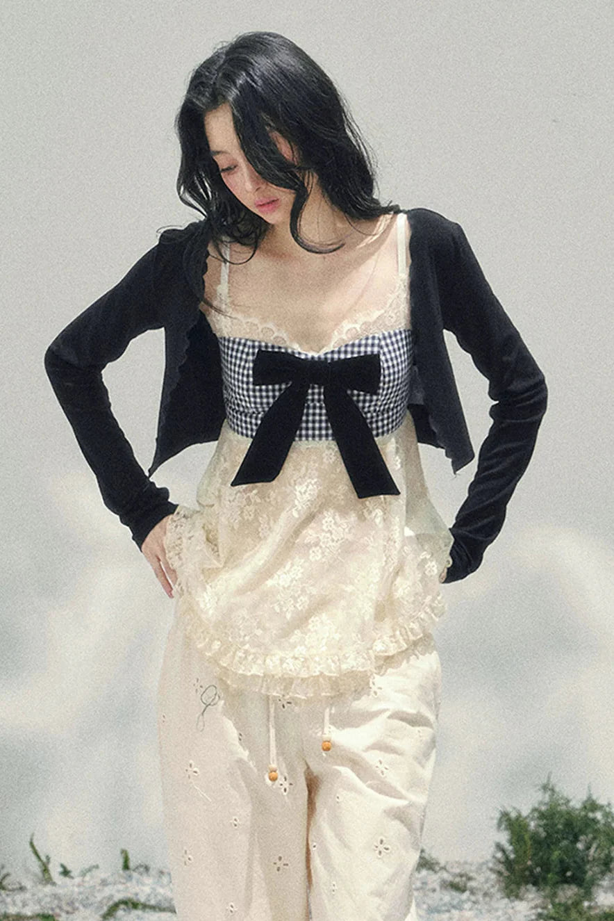 Ribbon Camisole + Slim Cardigan