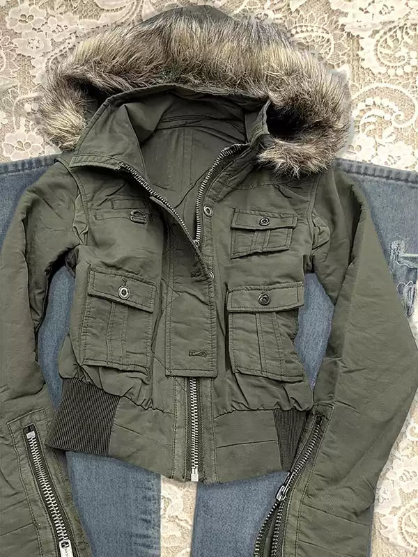 military green hooded jacket