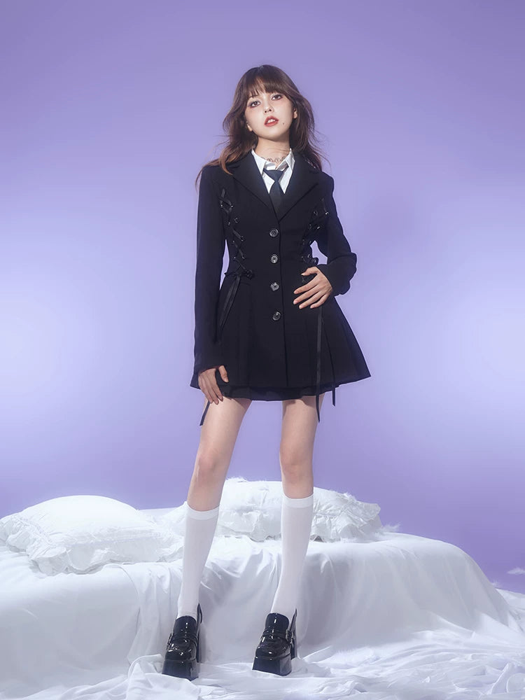 SagiDolls Girls’ Campus 007! Sweet & Cool Black Fit-and-Flare Waist-Tapering Blazer Dress Outfit