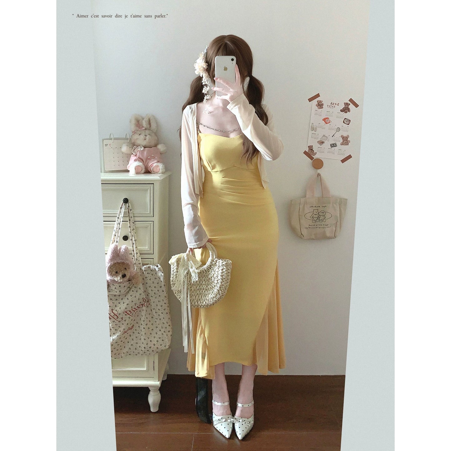 Last Stock HS Elegant Sexy Chain Pleated Slim Fitted Long Slip Mermaid Dress Set (Two-Piece)*f