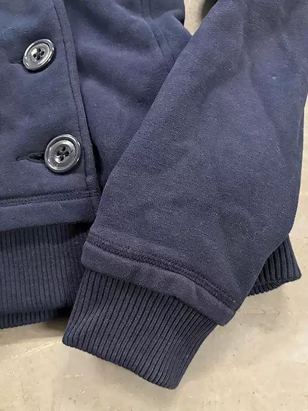 Blue velvet hooded sweatshirt jacket