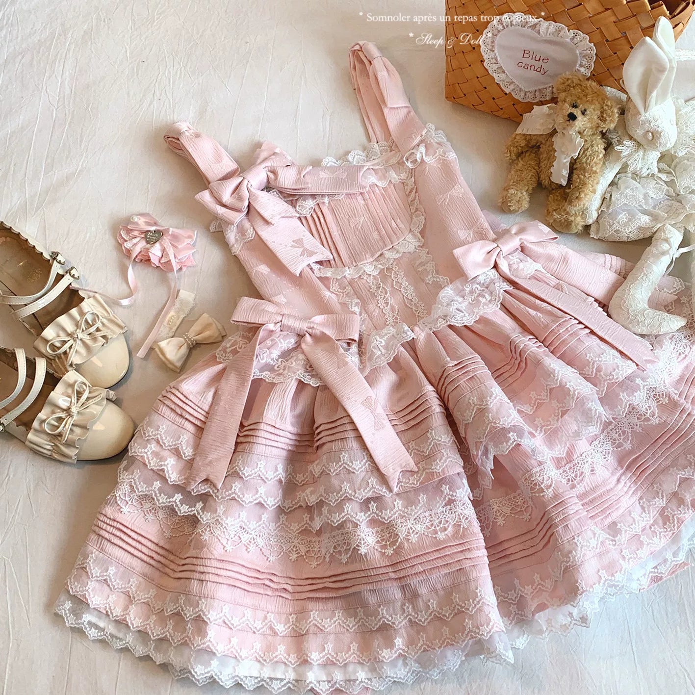 Last-Stock xcy Sweet Girl Butterfly Bow Embossed Star Pattern Lace Layered Puffy Cake Slip Dress