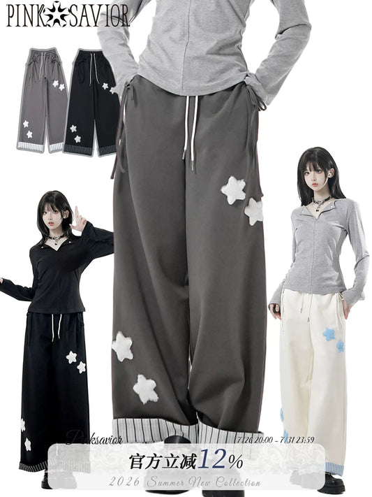 Pinksavior “Oxygen Star” Three-Color Mamba Cotton Comfortable Draping Cuff-Trim Sweatpants for Spring and Summer