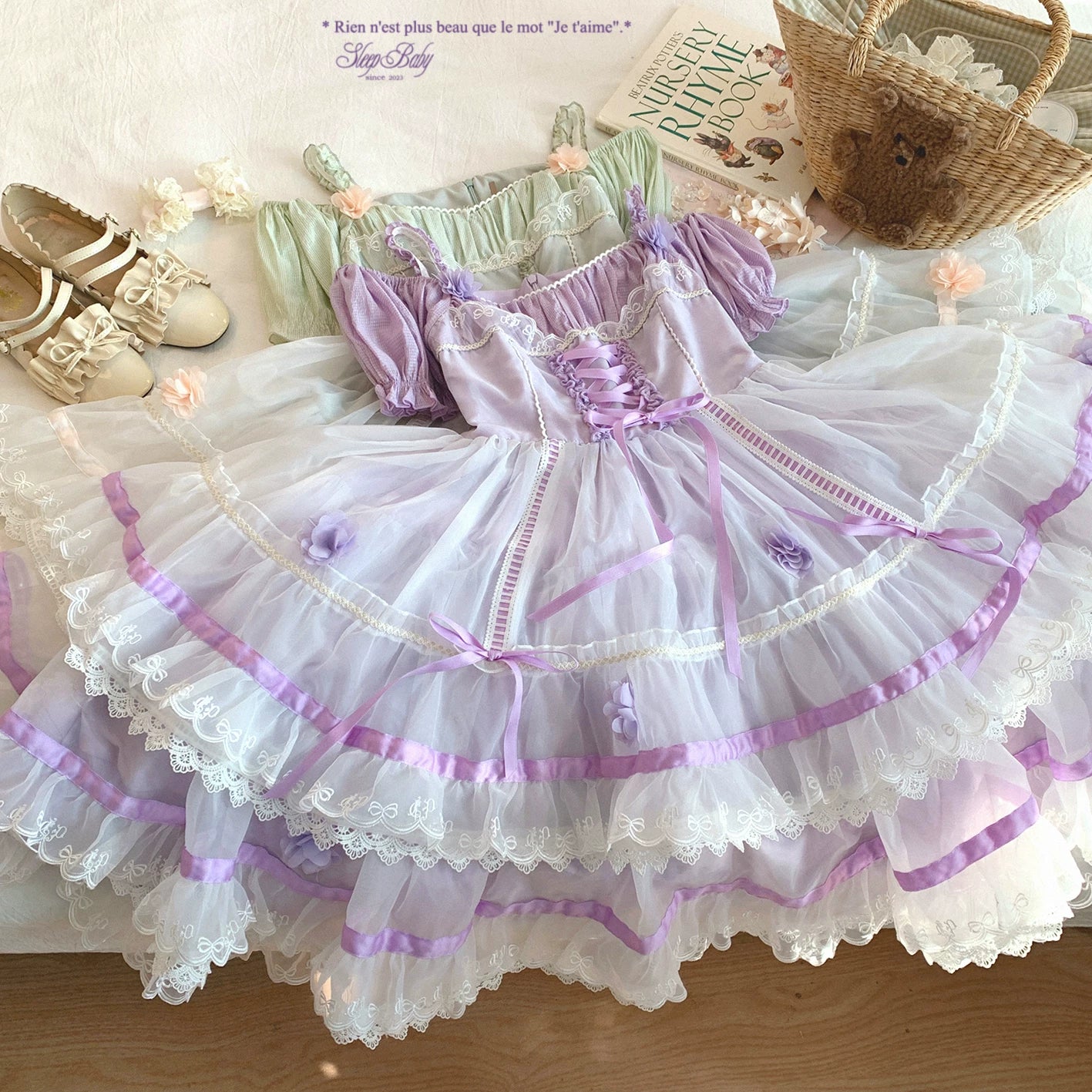 Last-Season Clearance: Vintage Lace Floral Tiered Cake Dress with Bow