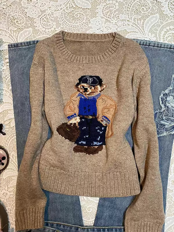 Brown Bear Round Neck Sweater