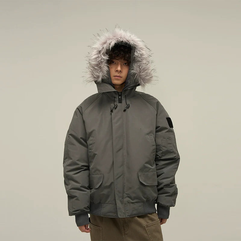 Full Zip Front Fur Hooded Puffer Jacket