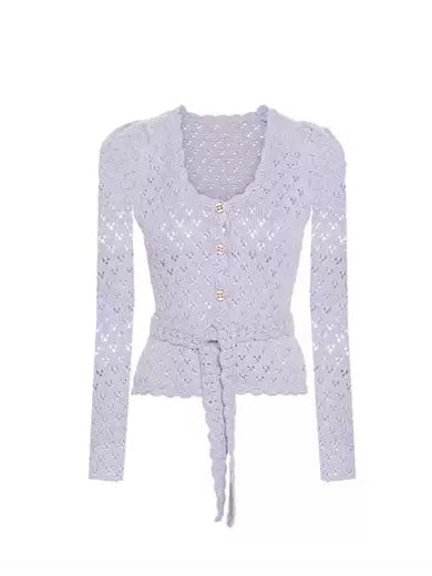 purple hollow knitted cardigan