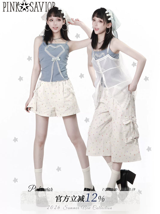 【Star Candy】Summer Fresh Light Blue All-Over Star Print Outfit—Cool Cami Dress