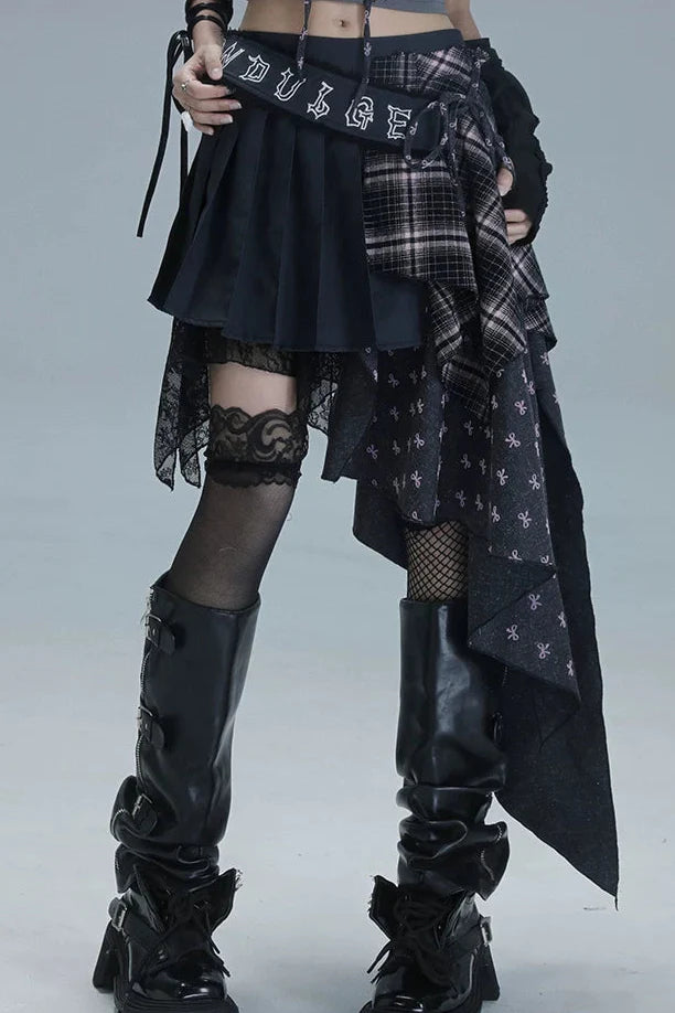 Check Patchwork Asymmetrical Skirt