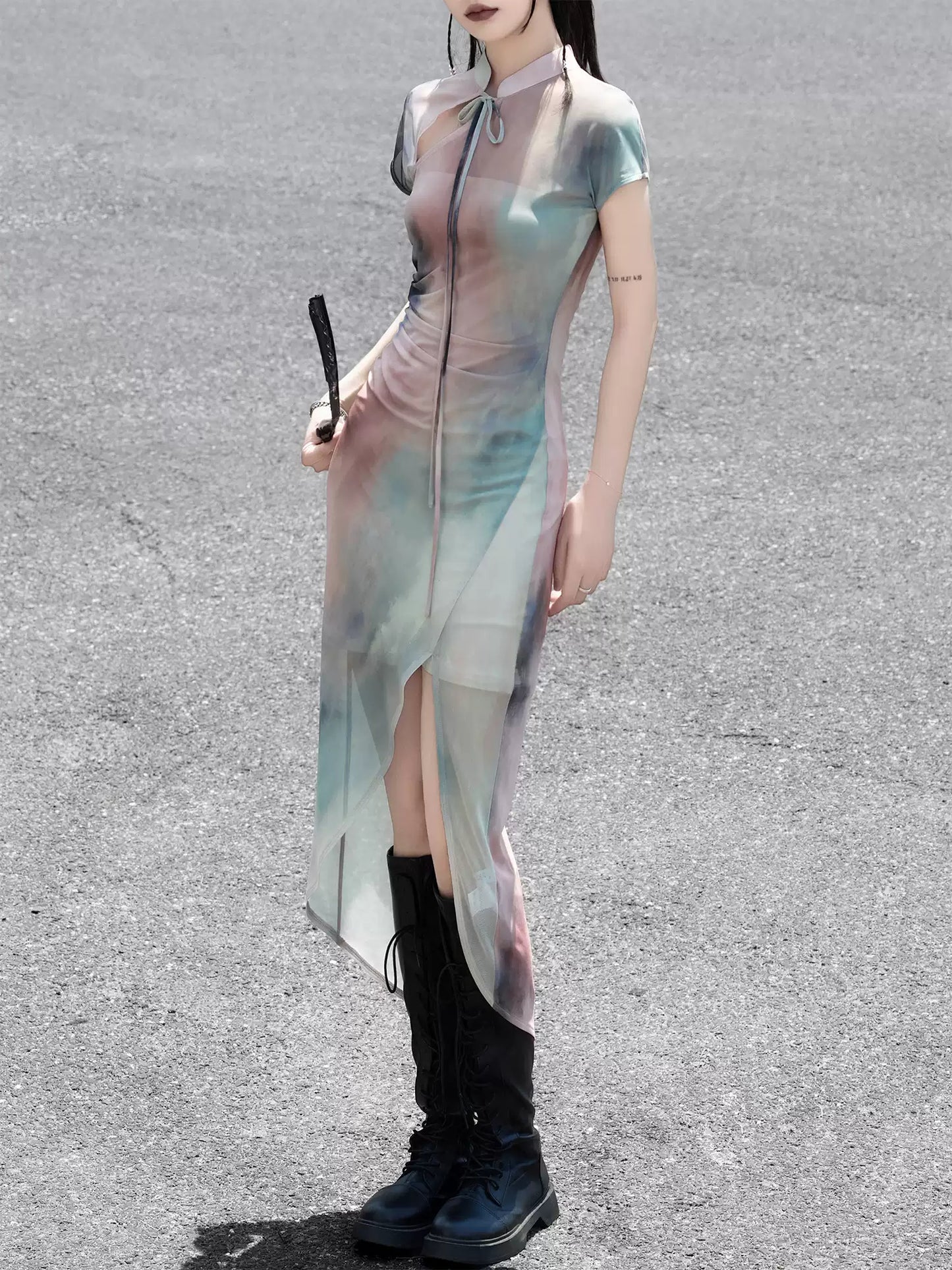 Ink Smudged Cheongsam Dress