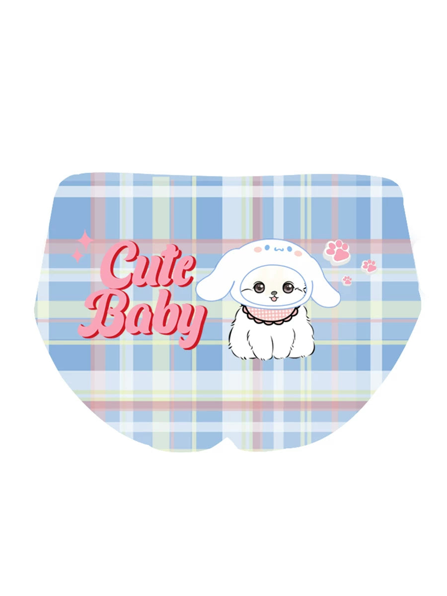 Original Sweet & Pure “Girly-Chic” Doggy-Inspired Ice-Silk Modal Underwear for Girls, Cotton Crotch, Seamless, Lightweight, Plaid Alphabet, Hip-Hugging Triangle Panties