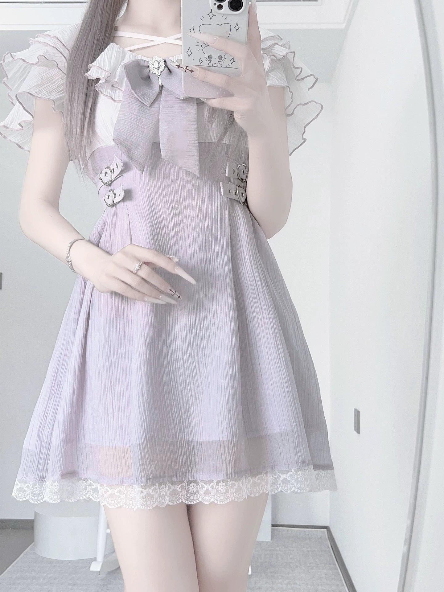 LaLa Sauce Purple Bell Original Design Subculture Clear-Style Summer Short-Sleeve Lace Dress for Women, New