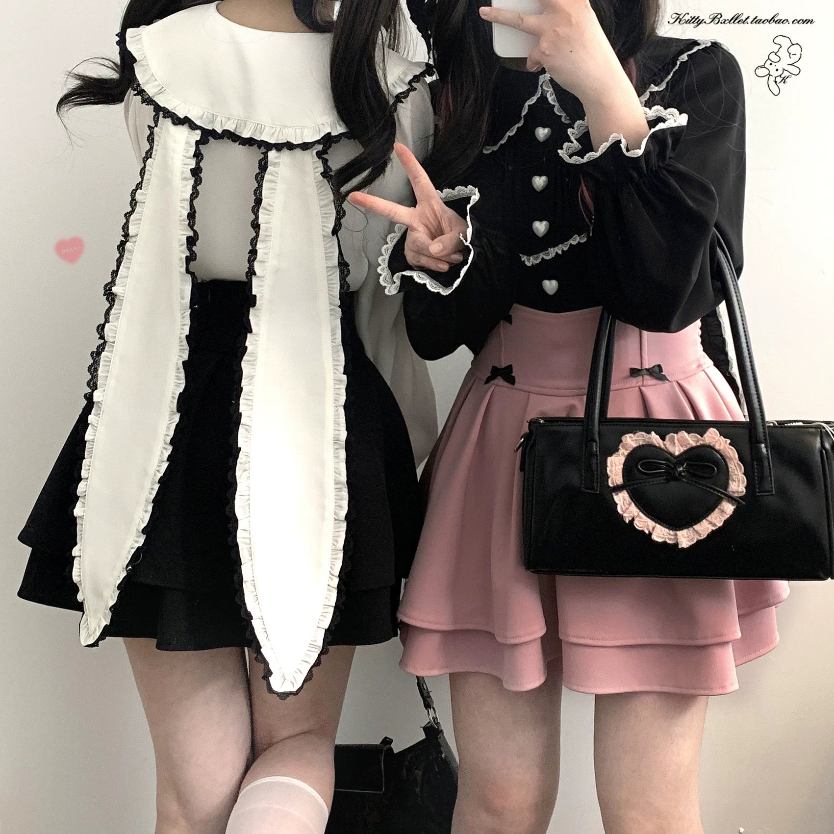 KittyBxllet Original [Milk-Fold Rabbit] Lolita-Style Rabbit Ear Lace Trim Blouse