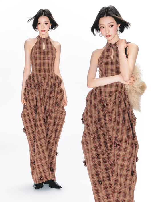 New Chinese Style Plaid Sleeveless Dress