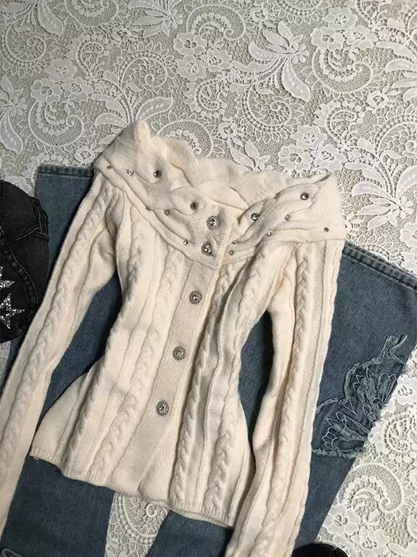 Off-white one-shoulder twist sweater coat