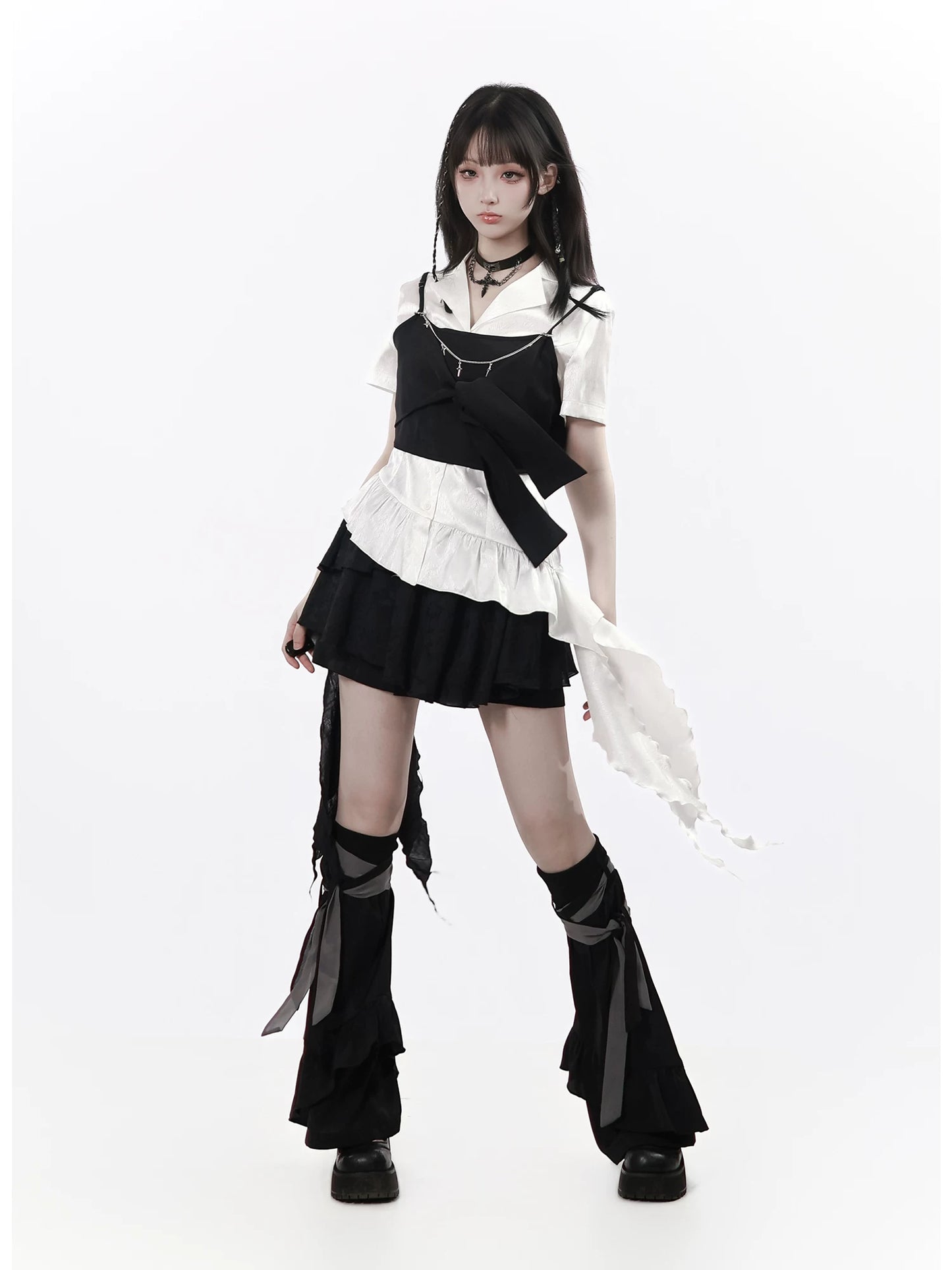 Ships Now [“Moon-Washed Floating Clouds”] Chiseled Character Pattern New Chinese-Style Waist Belt, Asymmetrical Design for Layering Underwear to Slim